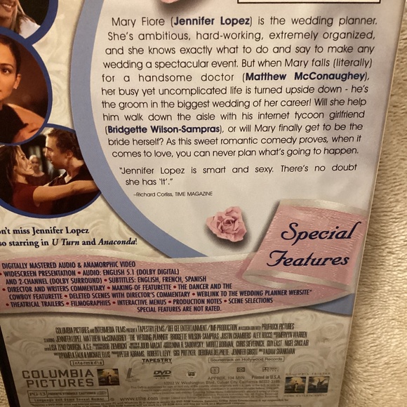 💍👰‍♀️🤵‍♂️The Wedding Planner DVD Widescreen 2001 Lopez McConaughey - Picture 3 of 4